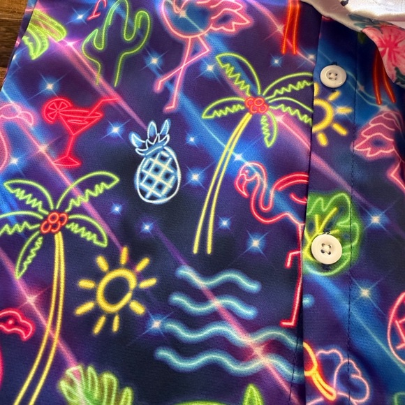 Kids Tropical Flamingo & Neon Lights Short-Sleeve Button Down Shirts - Size 5/6 - Picture 4 of 6